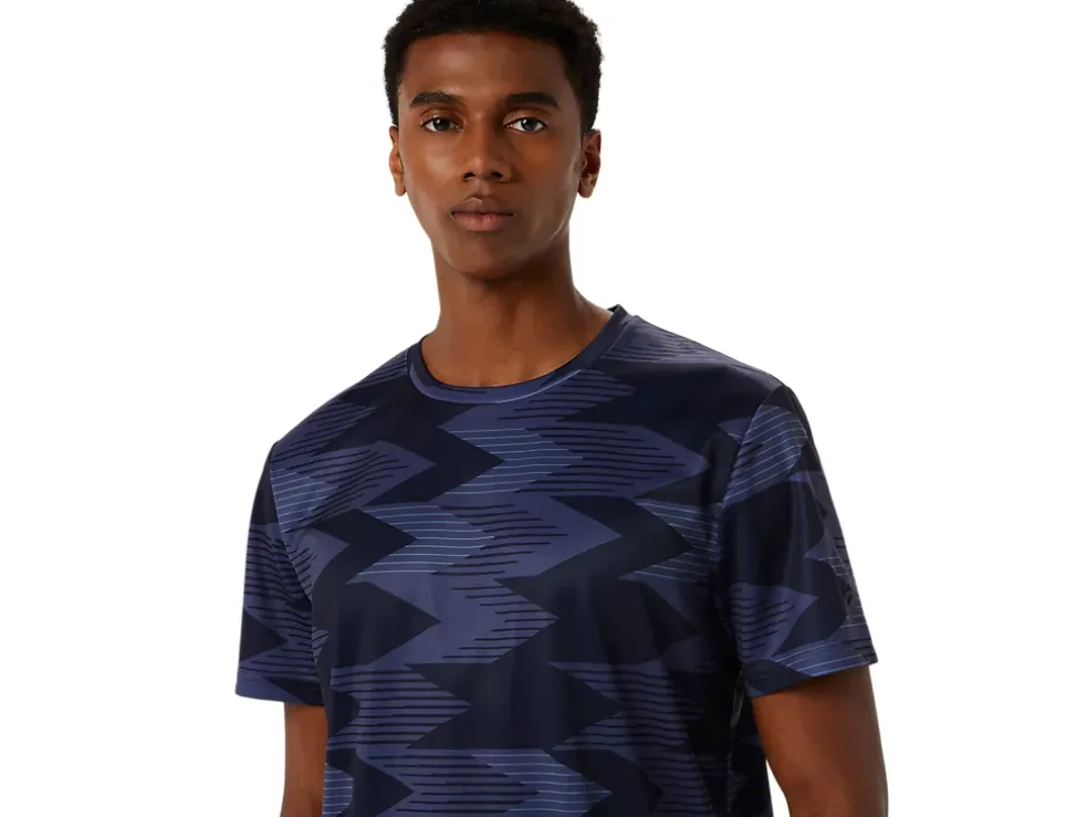 Discount ASICS SEASONAL ALL OVER PRINT SHORT SLEEVE TOP Midnight