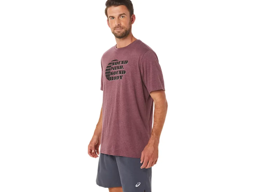 Online ASICS SHORT SLEEVE RISE SLOGAN TEE Deep Mars Heather