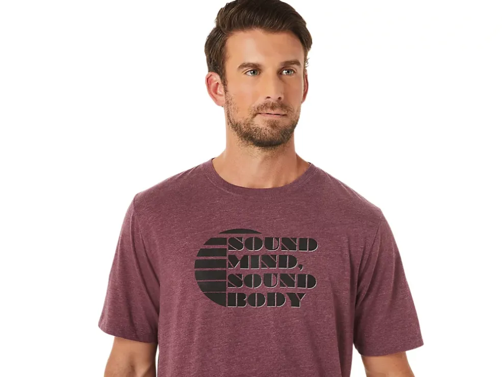 Online ASICS SHORT SLEEVE RISE SLOGAN TEE Deep Mars Heather