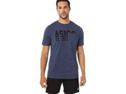 Clearance ASICS SHORT SLEEVE STRIPED POCKET TEE Peacoat Heather