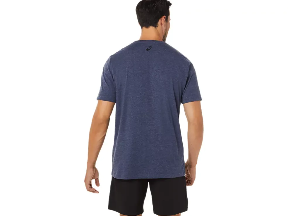 Clearance ASICS SHORT SLEEVE STRIPED POCKET TEE Peacoat Heather