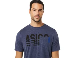 Clearance ASICS SHORT SLEEVE STRIPED POCKET TEE Peacoat Heather