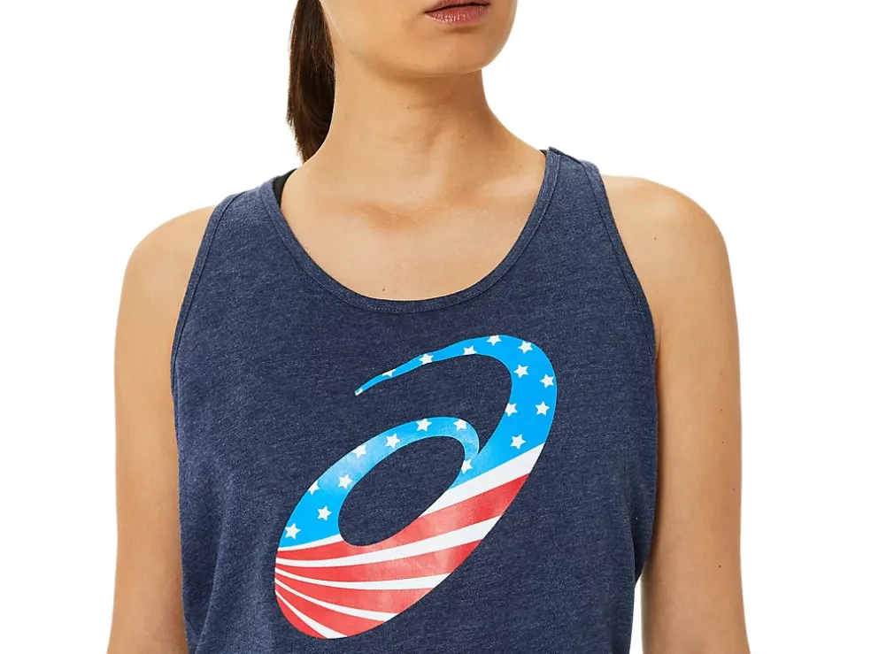 Sale ASICS SPIRAL A STARS AND STRIPES SHORT SLEEVE Peacoat Heather