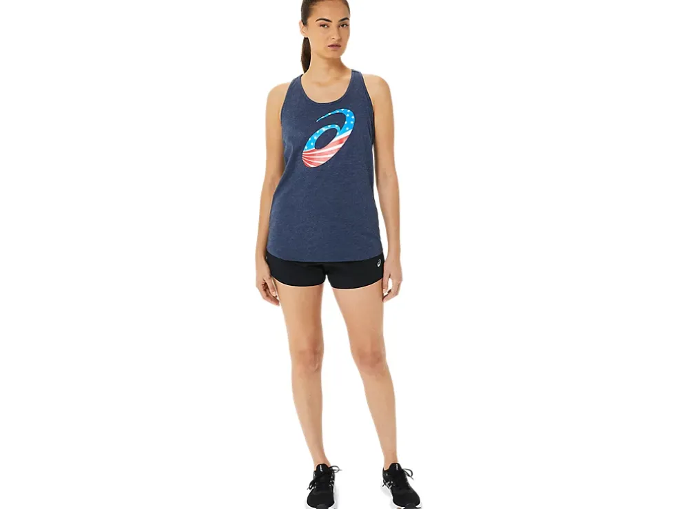 Sale ASICS SPIRAL A STARS AND STRIPES SHORT SLEEVE Peacoat Heather