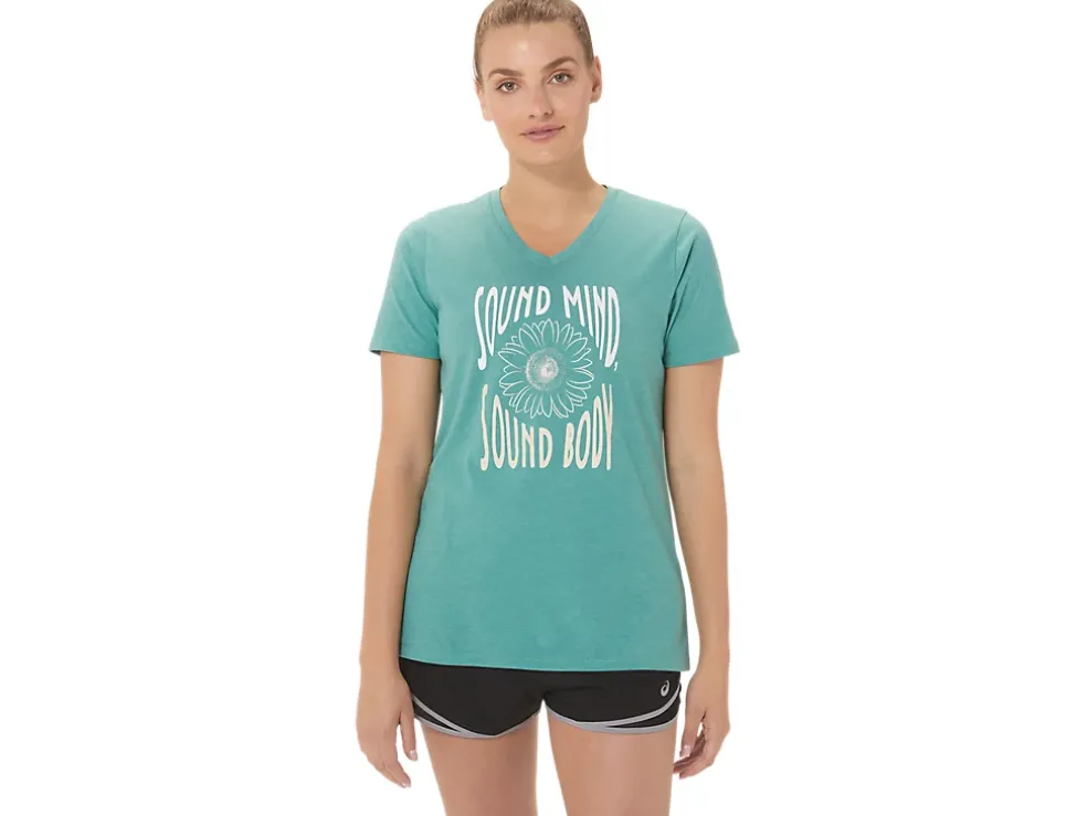 Online ASICS SUNFLOWER SLOGAN V-NECK Sage Heather