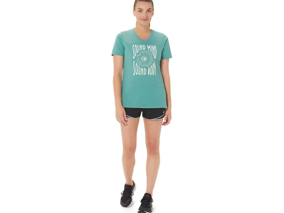 Online ASICS SUNFLOWER SLOGAN V-NECK Sage Heather