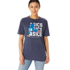 Fashion ASICS UNISEX BLUE JEAN MILE CREW TEE Peacoat Heather