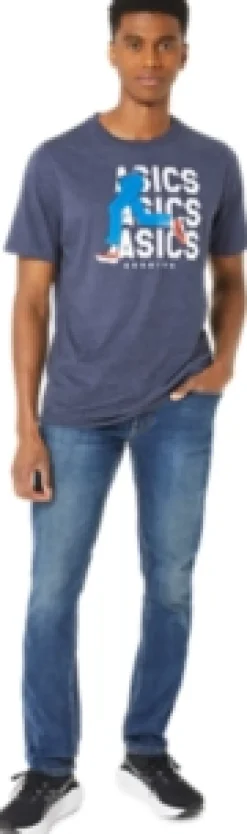 Fashion ASICS UNISEX BLUE JEAN MILE CREW TEE Peacoat Heather