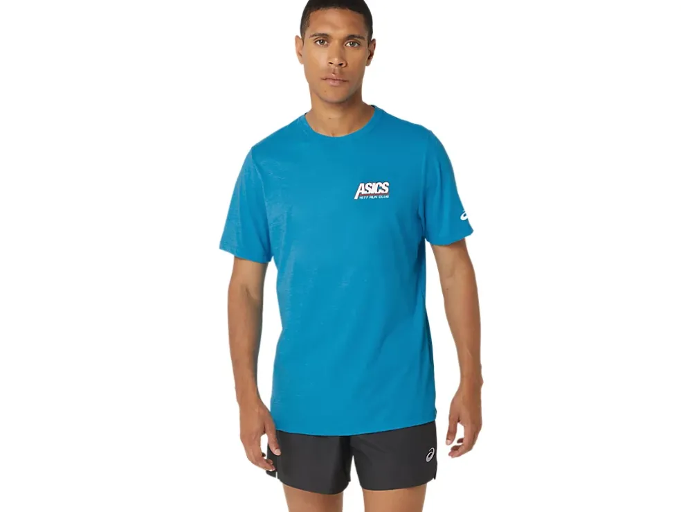 Shop ASICS UNISEX SMSB 1977 RUN CLUB SHORT SLEEVE TEE Island Blue Heather