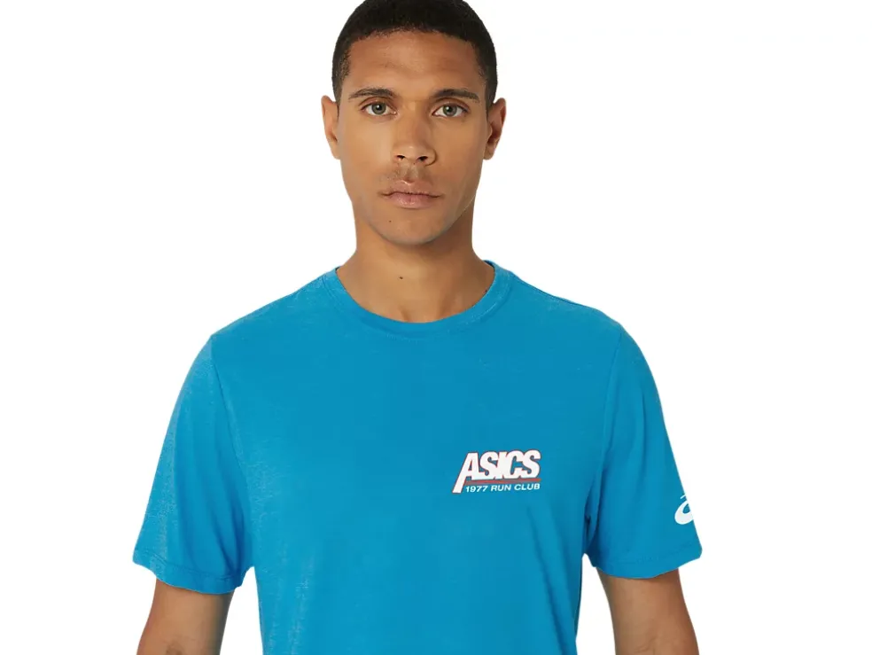 Shop ASICS UNISEX SMSB 1977 RUN CLUB SHORT SLEEVE TEE Island Blue Heather