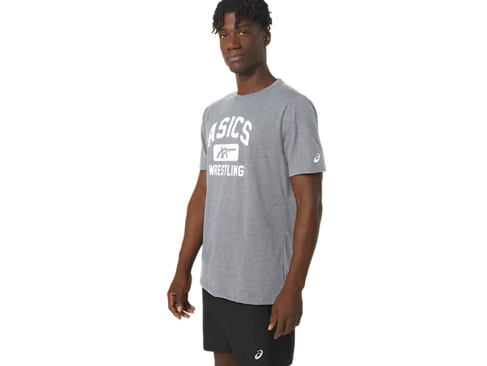 New ASICS UNISEX WRESTLING GRAPHIC TEE Mid Grey Heather