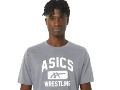 New ASICS UNISEX WRESTLING GRAPHIC TEE Mid Grey Heather
