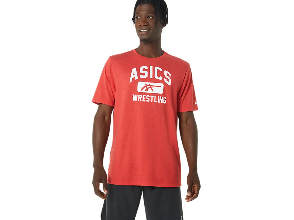 Best ASICS UNISEX WRESTLING GRAPHIC TEE Classic Red Heather