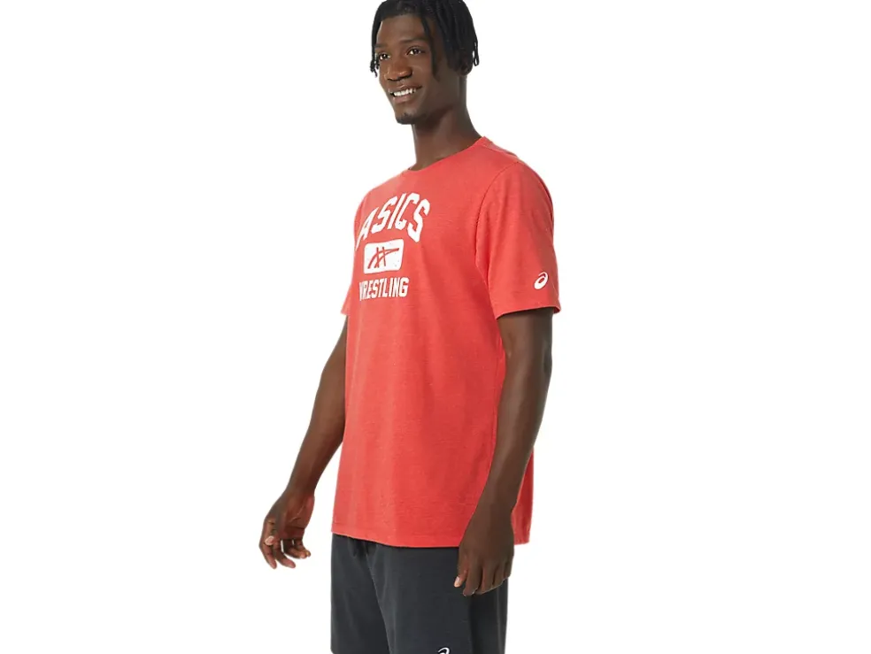 Best ASICS UNISEX WRESTLING GRAPHIC TEE Classic Red Heather