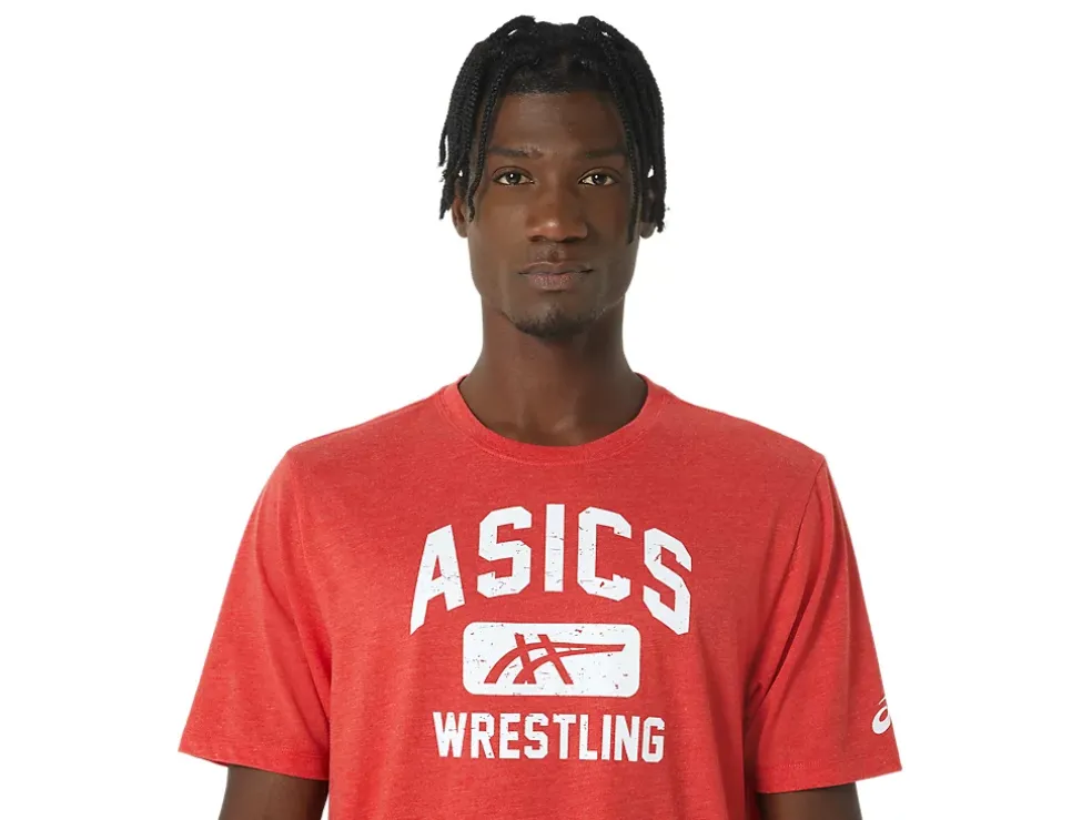 Best ASICS UNISEX WRESTLING GRAPHIC TEE Classic Red Heather