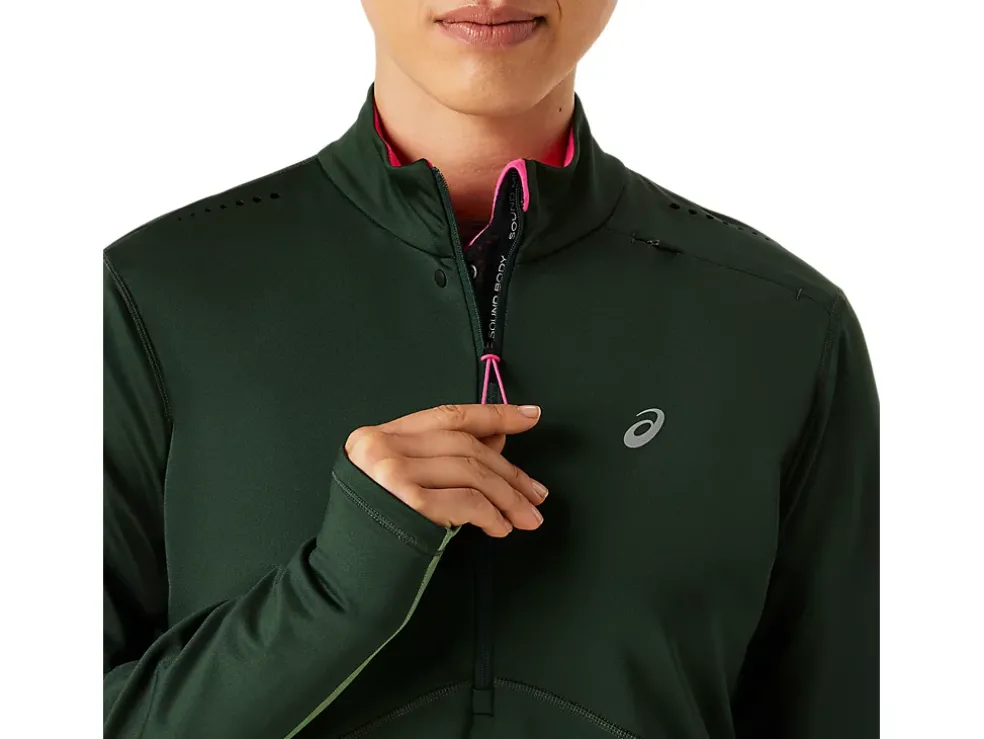 Cheap ASICS WINTER RUN 1/2 ZIP MID LAYER Rain Forest/Cedar Green