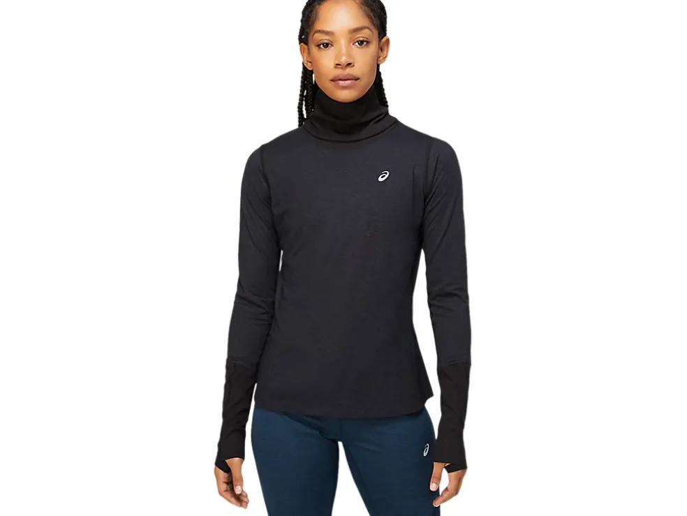 Shop ASICS WOOL RIB LONG SLEEVE TOP Performance Black/Graphite Grey