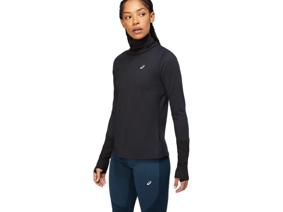 Shop ASICS WOOL RIB LONG SLEEVE TOP Performance Black/Graphite Grey