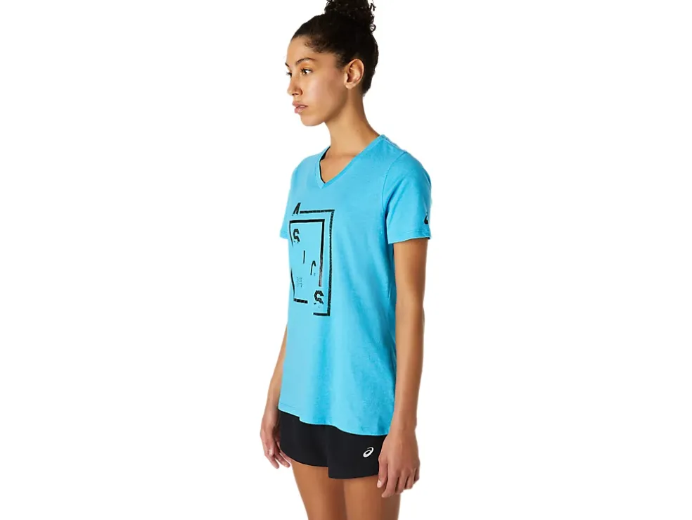 Clearance ASICS XG SHORT SLEEVE V-NECK Digital Aqua Heather