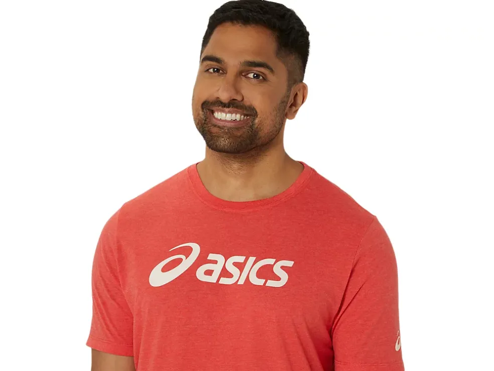 Flash Sale ASICS XG SHORT SLEEVE LOCKUP LOGO TEE Red Alert Heather